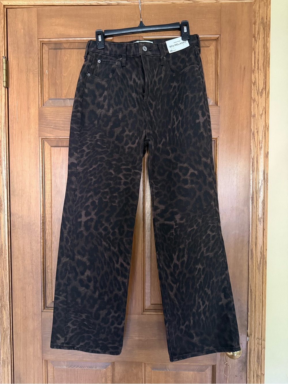 Abercrombie & Fitch High-Rise Leopard Print Wide-Leg Jeans - Brown/Black